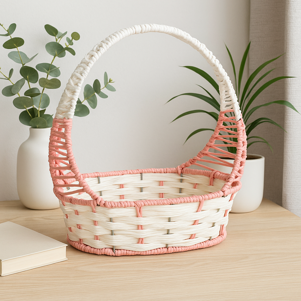 Handcrafted Festive Basket with Handle – Empty Hamper Base for Gifting & Storage