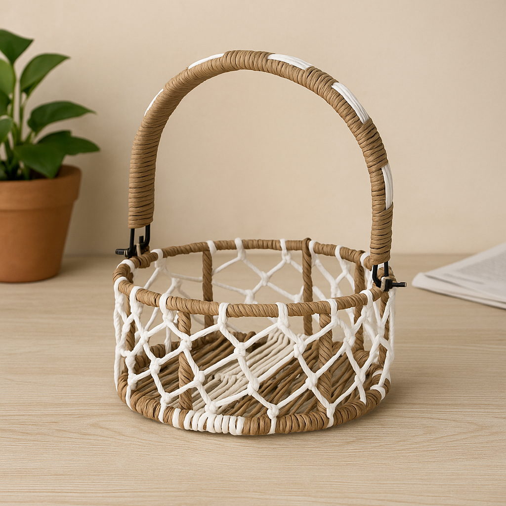 Handcrafted Woven Gift Basket with Handle – Multipurpose Storage & Festive Hamper