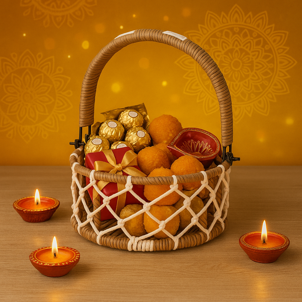 Handcrafted Woven Gift Basket with Handle – Multipurpose Storage & Festive Hamper
