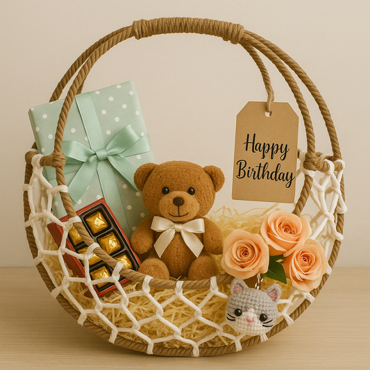 Handcrafted Round Rope & Net Basket | Multipurpose Fruit & Gift Hamper