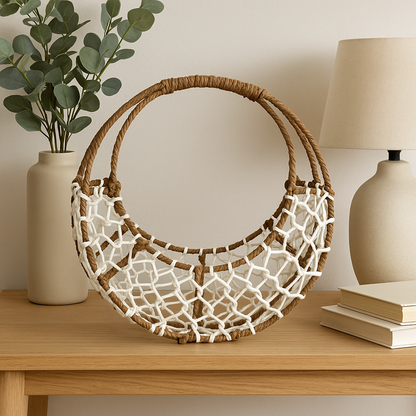 Handcrafted Round Rope & Net Basket | Multipurpose Fruit & Gift Hamper