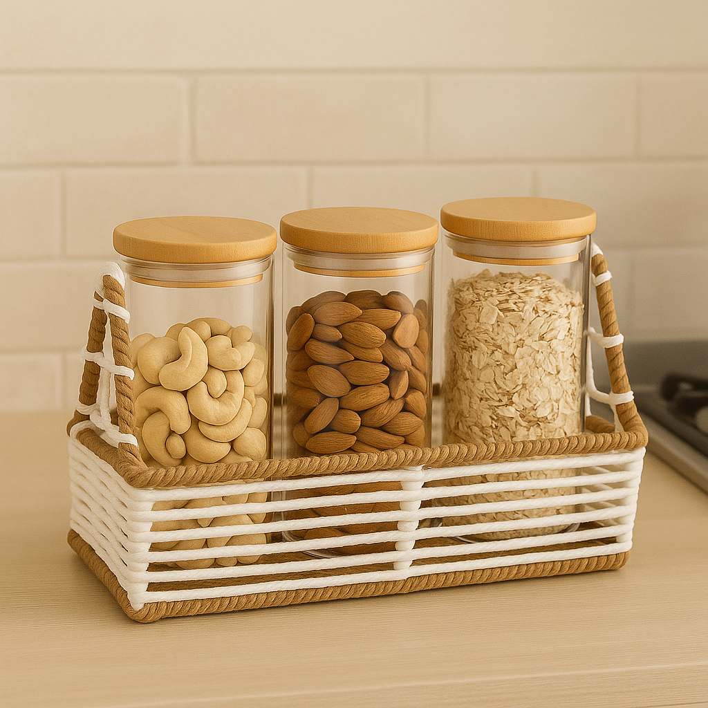 Handcrafted Rectangular Woven Storage Basket with Handle