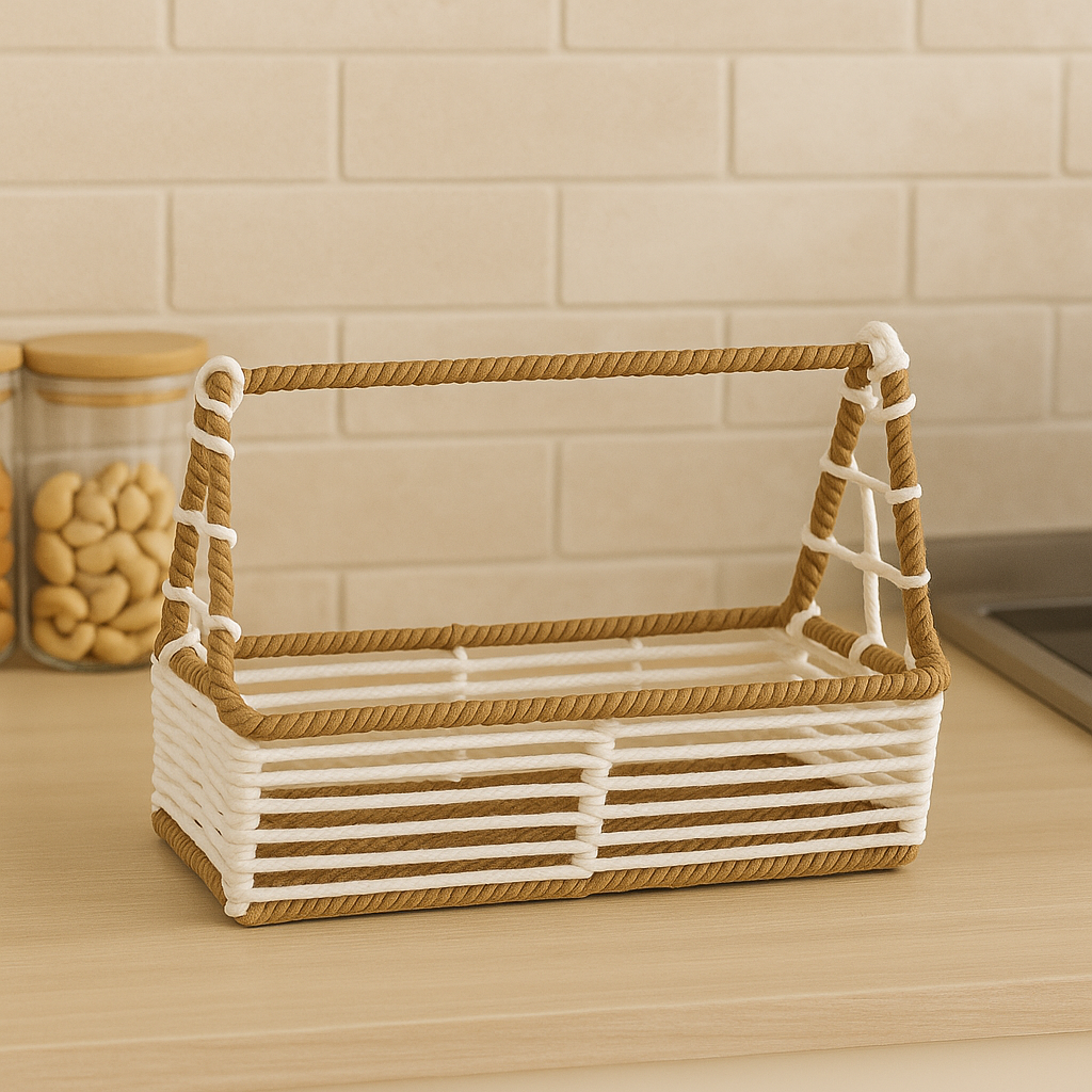 Handcrafted Rectangular Woven Storage Basket with Handle
