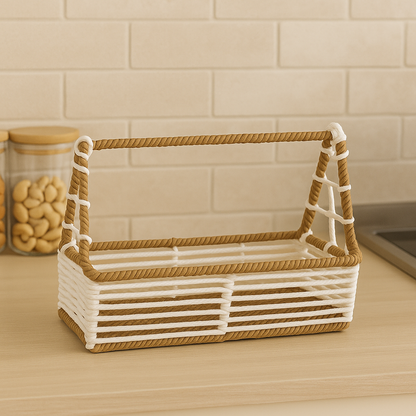 Handcrafted Rectangular Woven Storage Basket with Handle