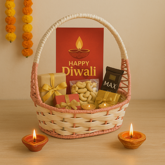 Handcrafted Festive Basket with Handle – Empty Hamper Base for Gifting & Storage
