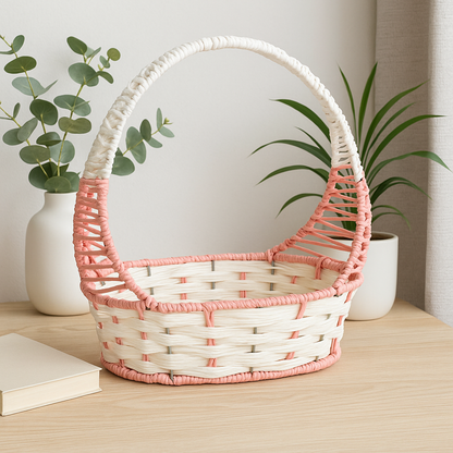 Handcrafted Festive Basket with Handle – Empty Hamper Base for Gifting & Storage