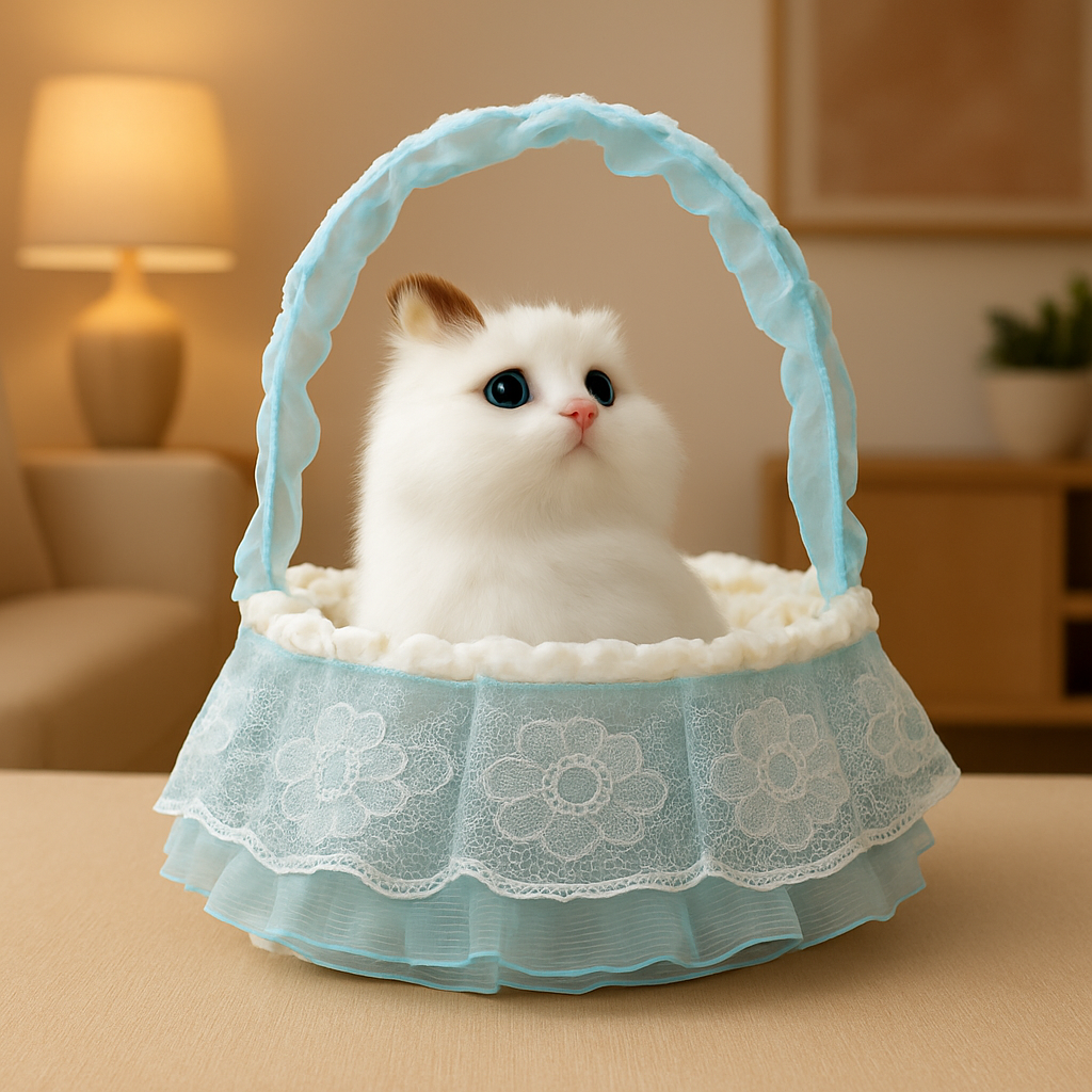 LED Basket Cat Plush with Meow Sound – Decorative Stuffed Kitten Toy