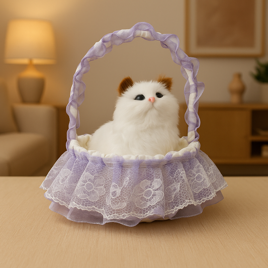 LED Basket Cat Plush with Meow Sound – Decorative Stuffed Kitten Toy