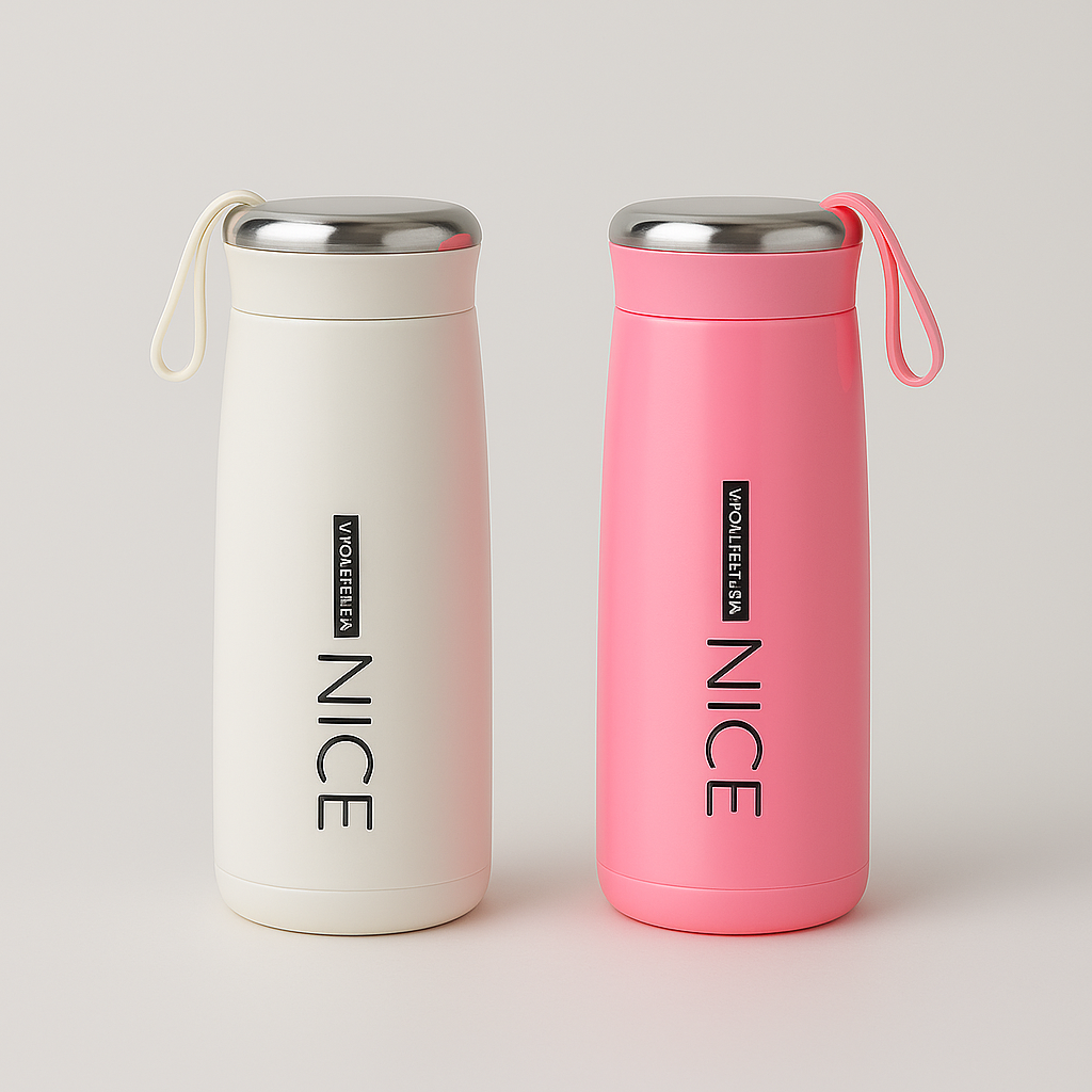 Nice Water Bottle, 400ml Glass Bottle with Silicone Plastic Shell, Leak Proof, BPA Free | Glass Inner Liner | Ideal for School or College