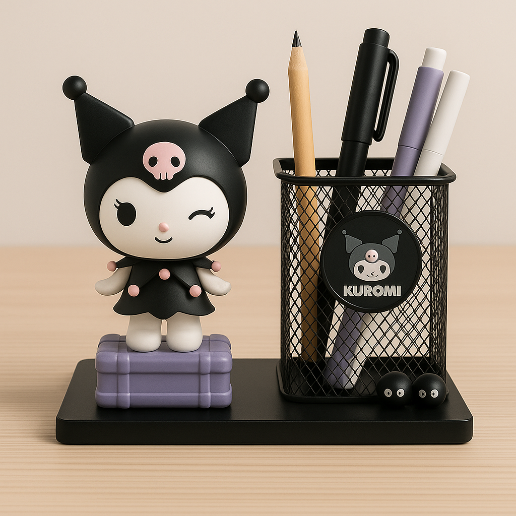 Kuromi Desk Organizer with Cute Pen Holder – Anime Stationery Stand