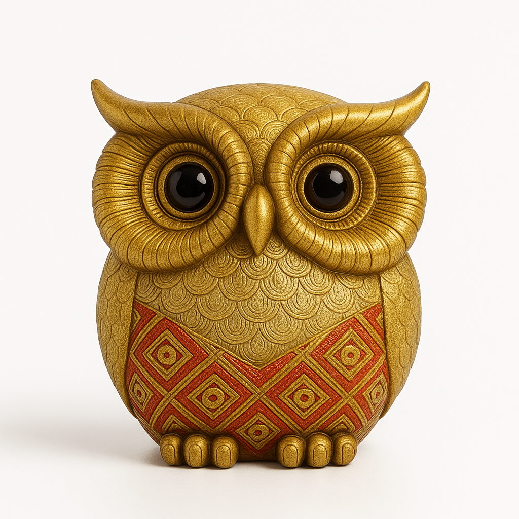 Golden Decorative Owl Figurine - Prosperity & Festive Home Decor Showpiece